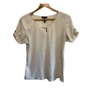 Lauren Jeans Co Blouse Shirt top Women's XL Knit Scoop Neck Roll Tab Button